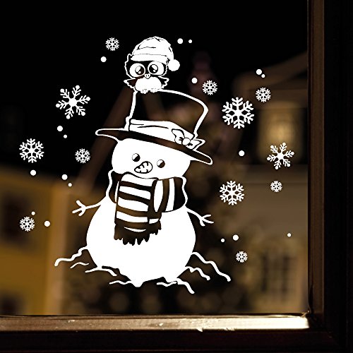 Wandtattoo Loft Fensterbild „Schneemann mit Eule“ aus weißer mattglänzender Vinylfolie, konturgeschnitten- OHNE hässliche Hintergrundfolie, 2 Größen zur Auswahl Fensteraufkleber Weihnachten Dekoration / / 35 cm x 37 cm von Wandtattoo-Loft