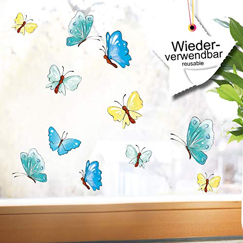 Wandtattoo Loft Fensterbild Frühling 25 Schmetterlinge Pastell Ostern Fensteraufkleber wiederverwendbar Pastellfarben/Hellblau-gelb von Wandtattoo Loft