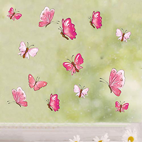 Wandtattoo Loft Fensterbild Frühling 25 Schmetterlinge Pastell Ostern Fensteraufkleber wiederverwendbar Pastellfarben/Pink-Hellrosa von Wandtattoo Loft