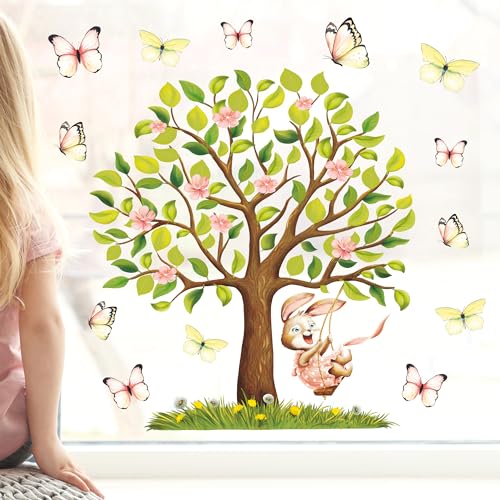 Wandtattoo Loft Fensterbild Frühling Baum mit Tieren wiederverwendbar Fensteraufkleber Kinderzimmer / 2. Baumschaukel Hase (1165) / 3. DIN A2 Bogen von Wandtattoo Loft