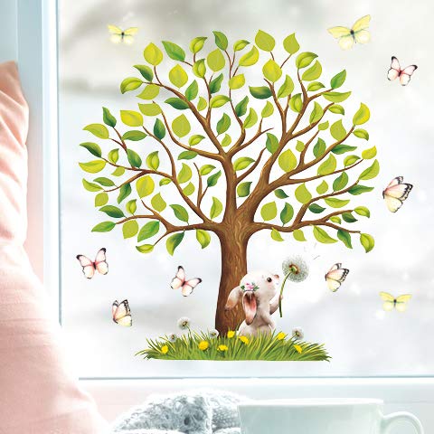 Wandtattoo Loft Fensterbild Frühling Baum mit Tieren wiederverwendbar Fensteraufkleber Kinderzimmer / 3. Baum mit Hase (1168) / 3. DIN A2 Bogen von Wandtattoo Loft