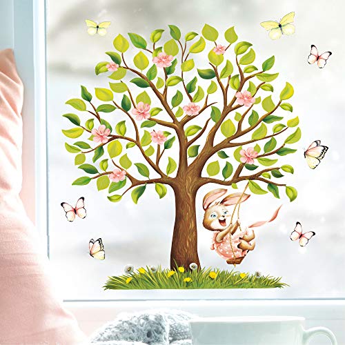 Wandtattoo Loft Fensterbild Frühling Ostern Baum Tiere wiederverwendbar Fensteraufkleber Kinderzimmer / 2. Baumschaukel Hase (1165) / 1. A4 Bogen von Wandtattoo Loft