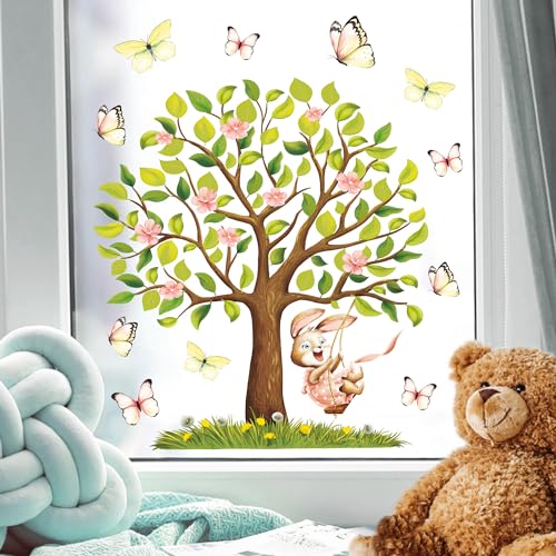 Wandtattoo Loft Fensterbild Frühling Ostern Baum Tiere wiederverwendbar Fensteraufkleber Kinderzimmer / 2. Baumschaukel Hase (1165) / 2. A3 Bogen von Wandtattoo Loft