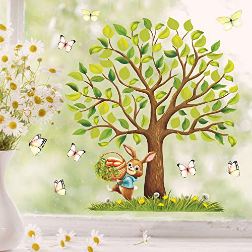 Wandtattoo Loft Fensterbild Frühling Ostern Baum Tiere wiederverwendbar Fensteraufkleber Kinderzimmer / 4. Baum Hase Karotten (1167) / 1. A4 Bogen von Wandtattoo Loft