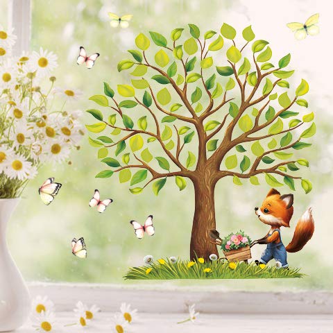 Wandtattoo Loft Fensterbild Frühling Ostern Baum Tiere wiederverwendbar Fensteraufkleber Kinderzimmer / 5. Baum mit Fuchs (1166) / 2. A3 Bogen von Wandtattoo Loft