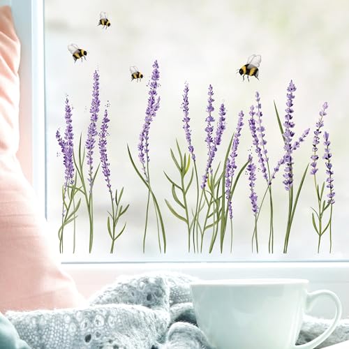 Wandtattoo-Loft Fensterbild Frühling Ostern Lavendel und Bienen Blumenwiese Fensterdeko Kinderzimmer Kind, 1. A4 Bogen von Wandtattoo Loft