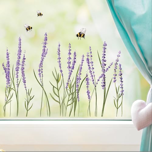 Wandtattoo-Loft Fensterbild Frühling Ostern Lavendel und Bienen Blumenwiese Fensterdeko Kinderzimmer Kind, 2. A3 Bogen von Wandtattoo Loft