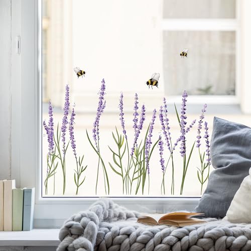 Wandtattoo-Loft Fensterbild Frühling Ostern Lavendel und Bienen Blumenwiese Fensterdeko Kinderzimmer Kind, 3. A2 Bogen von Wandtattoo Loft