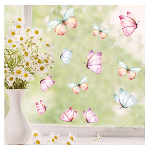 Wandtattoo Loft Fensterbild Frühling Ostern Schmetterlinge 25 STK. Im Set frühlingshafte Fensterdeko – Wiederverwendbare Fensteraufkleber / 1. DIN A4 von Wandtattoo Loft