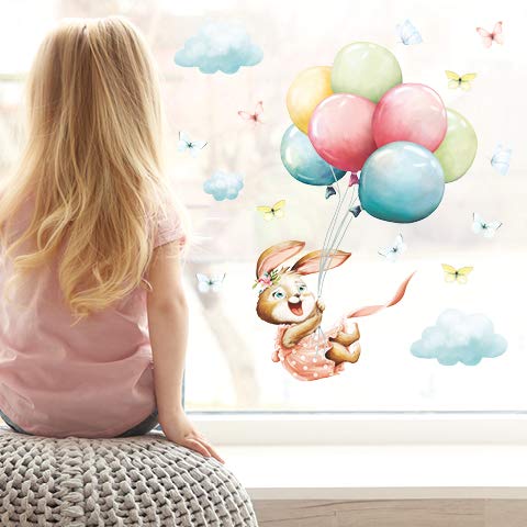 Wandtattoo Loft Fensterbild Frühling Ostern wiederverwendbar Fensteraufkleber Kinderzimmer / 3. Hase Ballons (1161) / 1. DIN A4 Bogen von Wandtattoo Loft