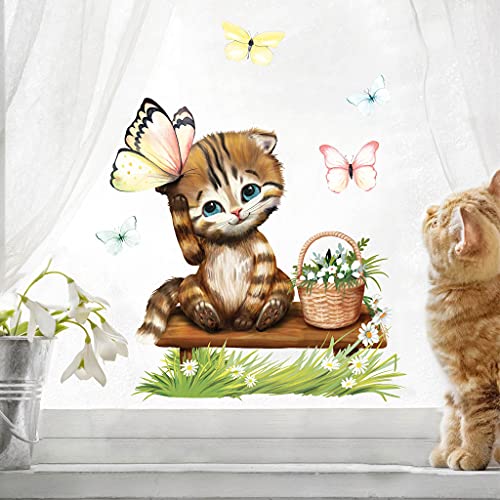 Wandtattoo Loft Fensterbild Frühling Ostern wiederverwendbar Fensteraufkleber Kinderzimmer / 3. Katze Schmetterlinge (13090) / 2. A3 Bogen von Wandtattoo Loft