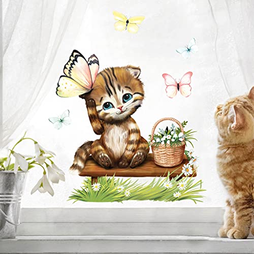 Wandtattoo Loft Fensterbild Frühling Ostern wiederverwendbar Fensteraufkleber Kinderzimmer / 3. Katze Schmetterlinge (13090) / 3. A2 Bogen von Wandtattoo Loft