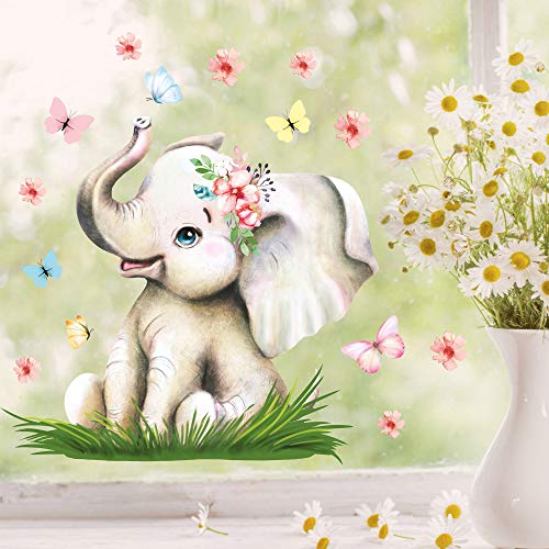 Wandtattoo Loft Fensterbild Frühling Ostern wiederverwendbar Fensteraufkleber Kinderzimmer / 4. Elefant mit Schmetterlingen (13035) / 1. DIN A4 Bogen von Wandtattoo Loft