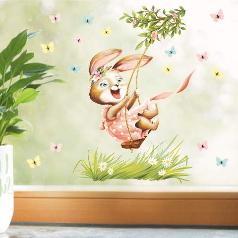 Wandtattoo Loft Fensterbild Frühling Ostern wiederverwendbar Fensteraufkleber Kinderzimmer / 4. Hase Schaukel (1162) / 2. DIN A3 Bogen von Wandtattoo Loft