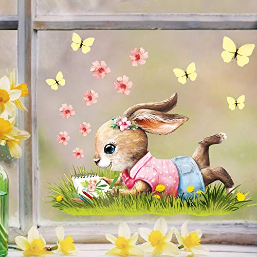 Wandtattoo Loft Fensterbild Frühling Ostern wiederverwendbar Fensteraufkleber Kinderzimmer / 4. Mädchen Hase (13034) / 3. DIN A2 Bogen von Wandtattoo Loft