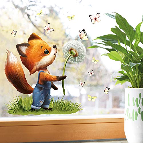 Wandtattoo Loft Fensterbild Frühling Ostern wiederverwendbar Fensteraufkleber Kinderzimmer Fuchs Pusteblume Schmetterlinge Babyzimmer/Fuchs Pusteblume (1031) / 2. A3 Bogen von Wandtattoo Loft