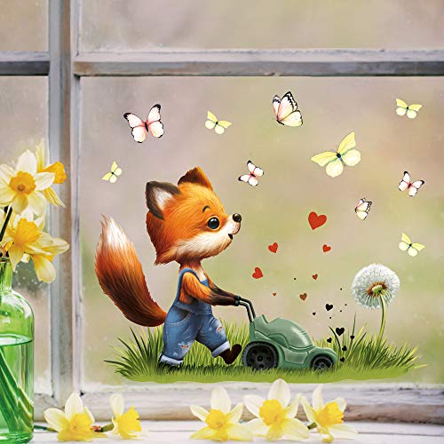 Wandtattoo Loft Fensterbild Frühling Ostern wiederverwendbar Fensteraufkleber Kinderzimmer Fuchs Rasenmäher Schmetterlinge Babyzimmer/Fuchs Rasenmäher (1029) / 1. DIN A4 Bogen von Wandtattoo Loft