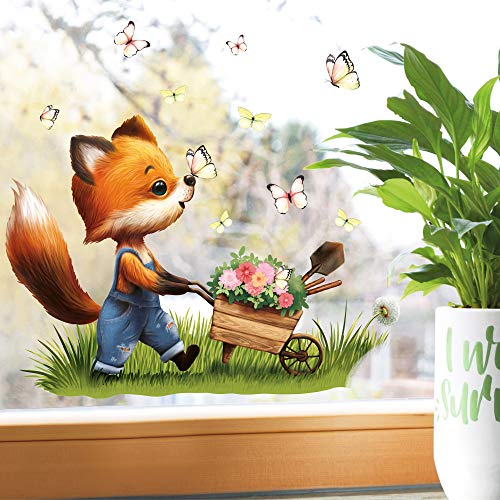 Wandtattoo Loft Fensterbild Frühling Ostern wiederverwendbar Fensteraufkleber Kinderzimmer Fuchs Schubkarre Schmetterlinge Babyzimmer/Fuchs Schubkarre (1028) / 3. DIN A2 Bogen von Wandtattoo Loft