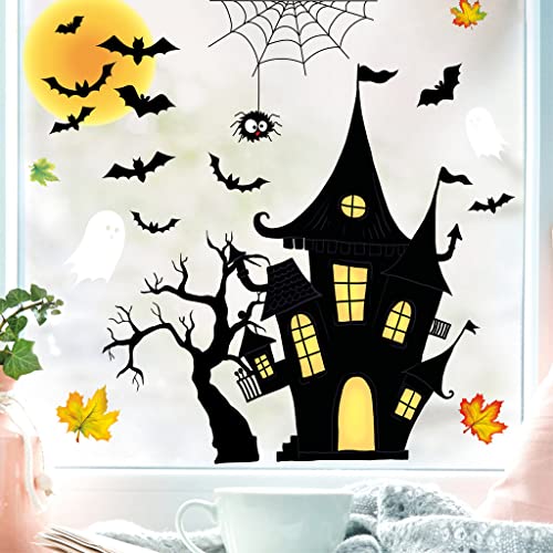 Wandtattoo Loft Fensterbild Herbst Halloween Hexenhaus Fledermäuse herbstliche Fensterdeko Wiederverwendbare Fensteraufkleber/ 2. A3 Bogen von Wandtattoo Loft
