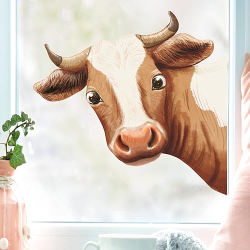 Wandtattoo Loft Fensterbild Kuh ins Fenster schauend braun reinschauend Kuhkopf wiederverwendbar Frühling Bauernhof Bulle Kalb, A4 Bogen Wandtattoo Loft Fensterbild Kuh ins Fenster schauend braun reinschauend Kuhkopf wiederverwendbar Frühling Bauernhof Bulle Kalb, A4 Bogen von Wandtattoo Loft