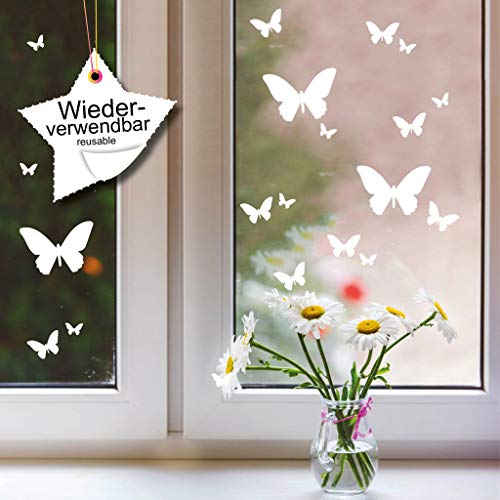 Wandtattoo-Loft Fensteraufkleber Frühling Schmetterlinge in der Farbe WEIß WIEDERVERWENDBAR / 20 Aufkleber im Set/Fensterbilder Ostermotiv/Fensterdeko Set von Wandtattoo-Loft