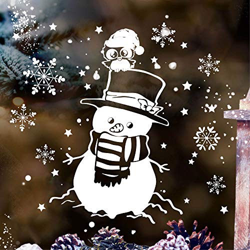 Wandtattoo Loft Fensterbild Weihnachten Schneemann mit Eule und Schneeflocken Wiederverwendbare Fensteraufkleber Fensterdeko Kinder von Wandtattoo Loft