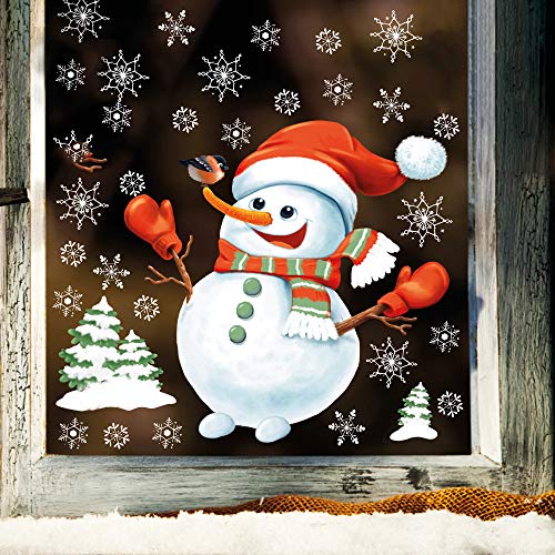 Wandtattoo Loft Fensterbild Weihnachten Schneemann mit Schneeflocken Tannebäume Wiederverwendbare Fensteraufkleber Fensterdeko Kinder A3 von Wandtattoo Loft