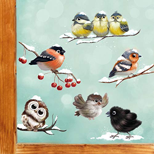 Wandtattoo Loft Fensterbild Weihnachten Vögel Set Vogelkinder Wiederverwendbare Fensteraufkleber Fensterdeko Kinder WV471 A4 von Wandtattoo Loft