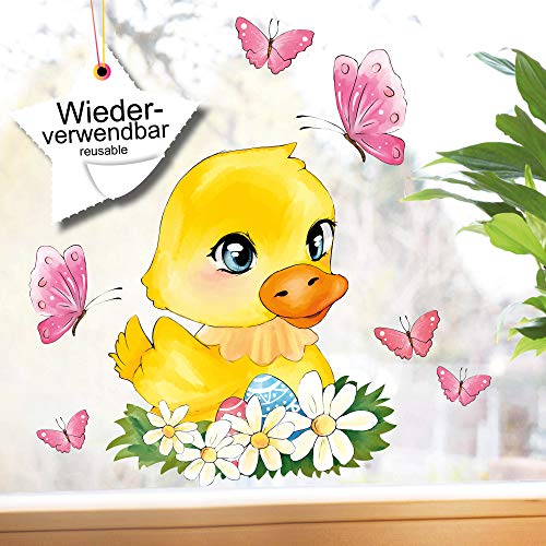 Wandtattoo-Loft Fensterbilder Frühling Fensterbild A4 Küken Osternest Schmetterlinge Wiederverwendbare Fensteraufkleber Ostern von Wandtattoo-Loft