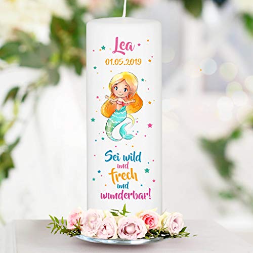 Wandtattoo Loft Geburtstagskerze Meerjungfrau mit Spruch Sei wild und frech und wunderbar! -Personalisiert von Wandtattoo Loft