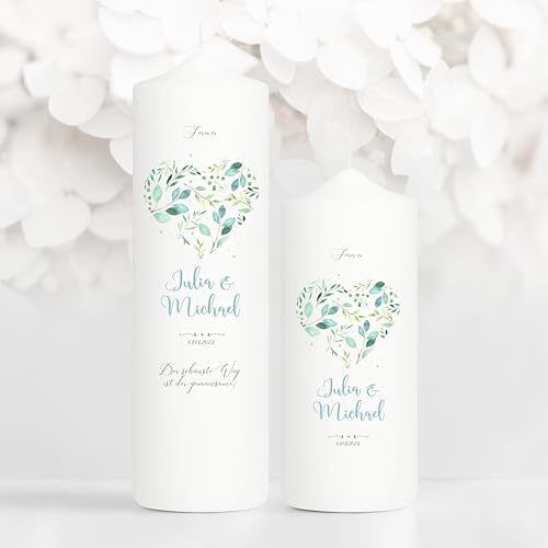 Wandtattoo Loft Hochzeitskerze personalisiert mit Namen, Datum und Herz Motiv + 1x Gastkerze, 25cm x 7cm, personalisierte Kerze, Traukerze Hochzeit Kerze selbst gestalten, Hochzeitsgeschenk Wandtattoo Loft Hochzeitskerze personalisiert mit Namen, Datum und Herz Motiv + 1x Gastkerze, 25cm x 7cm, personalisierte Kerze, Traukerze Hochzeit Kerze selbst gestalten, Hochzeitsgeschenk von Wandtattoo Loft