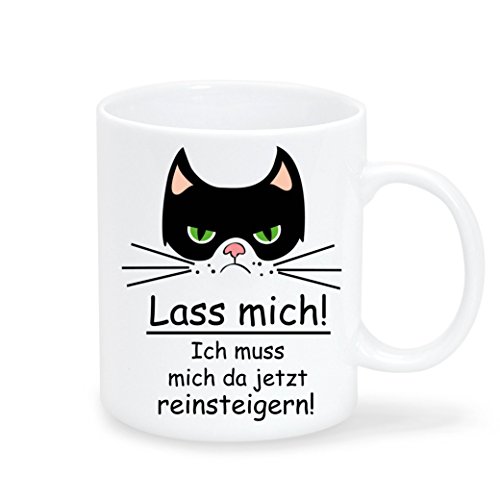 Wandtattoo-Loft Keramik Tasse Katze mit Spruch Lass mich! Ich muss mich da jetzt reinsteigern! - Spülmaschinenfest von Wandtattoo-Loft