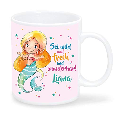 Wandtattoo Loft Kinderbecher Meerjungfrau mit Spruch Sei wild und frech und wunderbar! - Tasse Rosa von Wandtattoo Loft