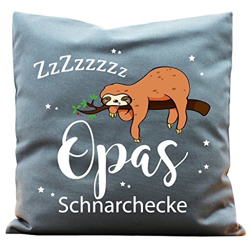 Wandtattoo-Loft Kissen „Opas Schnarchecke“ Faultier Baumwolle 40 x 40 cm / 15 Stoff grau + Schrift weiß von Wandtattoo-Loft