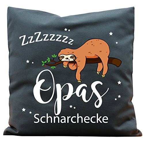 Wandtattoo-Loft Kissen „Opas Schnarchecke“ Faultier Baumwolle 40 x 40 cm / 16 Stoff dunkelgrau + Schrift weiß von Wandtattoo-Loft