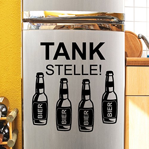 Wandtattoo-Loft "Kühlschrankaufkleber Schriftzug „Tankstelle mit Bierflaschen/Bier/Lustiger Spruch/Lustig/Männer/Kühlschrank Sticker / 54 Farben / 2 Größen/Silbergrau / 36 cm hoch x 35 cm breit von Wandtattoo-Loft