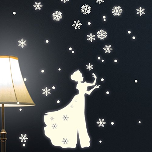 Wandtattoo-Loft Leuchtaufkleber „EIS Prinzessin mit Schneeflocken“ Mädchen Königin Frozen/Fluoreszierend und im Dunkeln Leuchtend/Sternenhimmel Kinderzimmer leucht selbstklebend von Wandtattoo-Loft