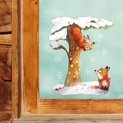Wandtattoo Loft Mini Fensterbild Weihnachten Eichhörnchen und Fuchs Wiederverwendbare Fensteraufkleber Fensterdeko Kinder von Wandtattoo Loft