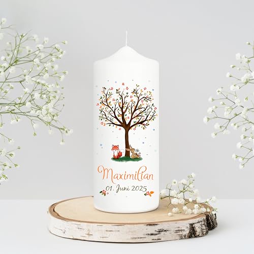 Wandtattoo Loft Patenkerze Junge Motiv Baum mit Hase und Fuchs, 18cm x 7cm, personalisierte Kerze, bedruckte Kerze zur Taufe, Stumpenkerze, individuelles Taufgeschenk Wandtattoo Loft Patenkerze Junge Motiv Baum mit Hase und Fuchs, 18cm x 7cm, personalisierte Kerze, bedruckte Kerze zur Taufe, Stumpenkerze, individuelles Taufgeschenk von Wandtattoo Loft