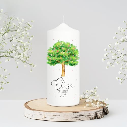 Wandtattoo Loft Patenkerze Mädchen Motiv Lebensbaum mit Blüten, 18cm x 7cm, personalisierte Kerze, bedruckte Kerze zur Taufe, Stumpenkerze, individuelles Taufgeschenk Wandtattoo Loft Patenkerze Mädchen Motiv Lebensbaum mit Blüten, 18cm x 7cm, personalisierte Kerze, bedruckte Kerze zur Taufe, Stumpenkerze, individuelles Taufgeschenk von Wandtattoo Loft