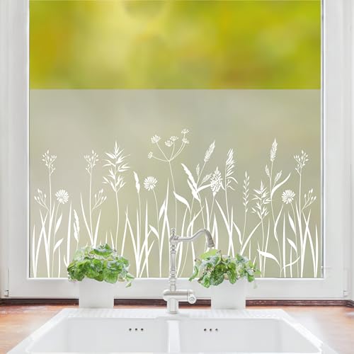 Wandtattoo Loft Sichtschutzfolie Blumenwiese Wiese Blumen Fensterfolie Fensterdeko Milchglasfolie Wiederverwendbar, 100 cm hoch, 50 cm breit von Wandtattoo Loft