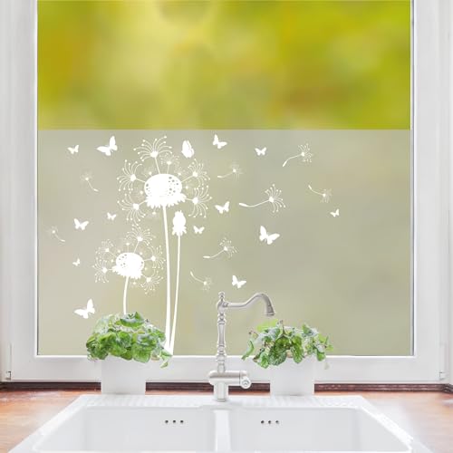 Wandtattoo Loft Sichtschutzfolie Pusteblume Schmetterlinge Fensterfolie Fensterdeko Milchglasfolie, 55 cm hoch, 110 cm breit von Wandtattoo Loft