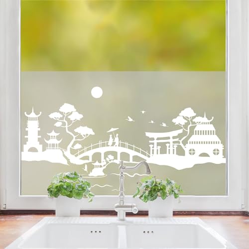 Wandtattoo Loft Sichtschutzfolie Wiederverwendbar mit asiatischem Motiv Fensterfolie Fensterdeko Milchglasfolie Sichtschutz, 55 cm hoch, 100 cm breit von Wandtattoo Loft