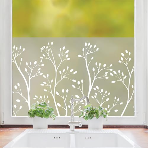 Wandtattoo-Loft Sichtschutzfolie weiße Zweige Fensterfolie Fensterdeko Milchglasfolie Sichtschutz Wiederverwendbar Fensterfolie, 100 cm, 65 cm von Wandtattoo Loft