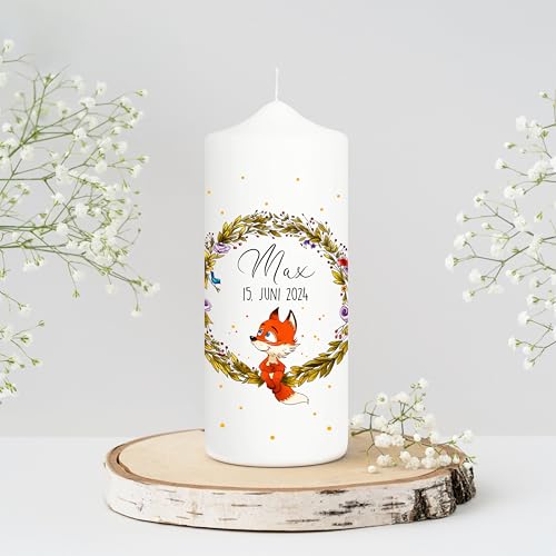 Wandtattoo Loft Taufkerze Junge Mädchen personalisierte Patenkerze, Motiv Blumenkranz mit Fuchs, 18cm x 7cm, personalisierte Kerze, bedruckte Kerze Taufe, individuelles Taufgeschenk Wandtattoo Loft Taufkerze Junge Mädchen personalisierte Patenkerze, Motiv Blumenkranz mit Fuchs, 18cm x 7cm, personalisierte Kerze, bedruckte Kerze Taufe, individuelles Taufgeschenk von Wandtattoo-Loft