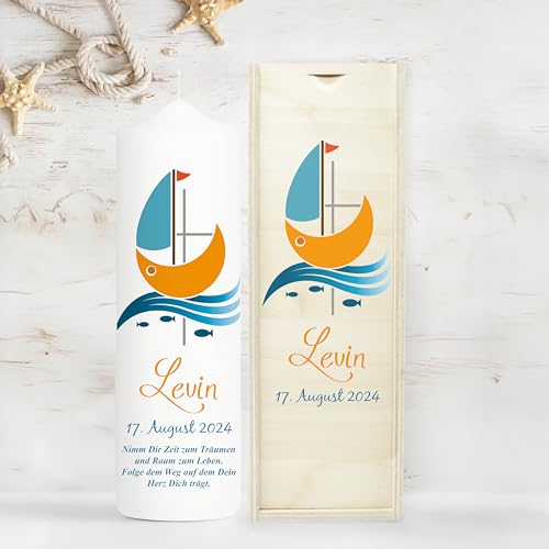 Wandtattoo Loft Taufkerze Junge mit Taufspruch, Motiv mit einem Boot Schiff, 25cm x 7cm, personalisierte Kerze, bedruckte Kerze zur Taufe, Stumpenkerze, individuelles Taufgeschenk Wandtattoo Loft Taufkerze Junge mit Taufspruch, Motiv mit einem Boot Schiff, 25cm x 7cm, personalisierte Kerze, bedruckte Kerze zur Taufe, Stumpenkerze, individuelles Taufgeschenk von Wandtattoo Loft
