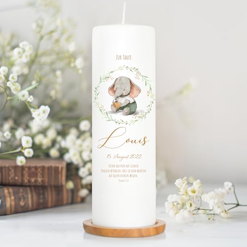 Wandtattoo Loft Taufkerze Junge oder Mädchen Motiv Elefant, 25cm x 8cm, personalisierte Kerze, bedruckte Kerze zur Taufe, Stumpenkerze, individuelles Taufgeschenk Wandtattoo Loft Taufkerze Junge oder Mädchen Motiv Elefant, 25cm x 8cm, personalisierte Kerze, bedruckte Kerze zur Taufe, Stumpenkerze, individuelles Taufgeschenk von Wandtattoo Loft