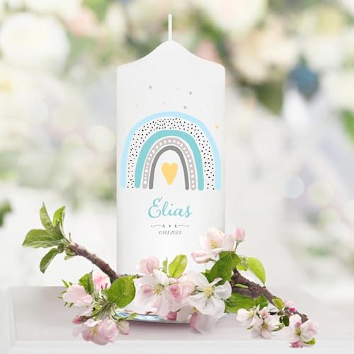 Wandtattoo Loft Taufkerze Junge personalisierte Patenkerze, blauer Regenbogen, 18cm x 7cm, personalisierte Kerze, bedruckte Kerze Taufe, Stumpenkerze, Geburtkerze, individuelles Taufgeschenk Wandtattoo Loft Taufkerze Junge personalisierte Patenkerze, blauer Regenbogen, 18cm x 7cm, personalisierte Kerze, bedruckte Kerze Taufe, Stumpenkerze, Geburtkerze, individuelles Taufgeschenk von Wandtattoo Loft