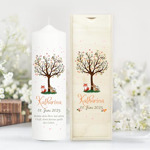 Wandtattoo Loft Taufkerze Mädchen Motiv Baum mit Hase und Fuchs, 25cm x 7cm, personalisierte Kerze, bedruckte Kerze zur Taufe, Stumpenkerze, individuelles Taufgeschenk Wandtattoo Loft Taufkerze Mädchen Motiv Baum mit Hase und Fuchs, 25cm x 7cm, personalisierte Kerze, bedruckte Kerze zur Taufe, Stumpenkerze, individuelles Taufgeschenk von Wandtattoo-Loft