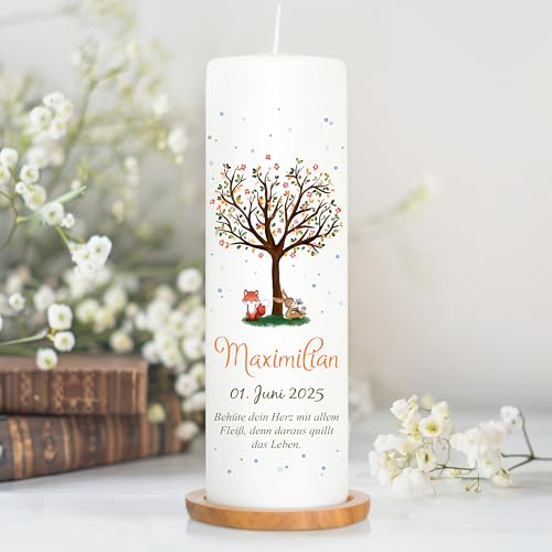 Wandtattoo Loft Taufkerze Junge Motiv Baum mit Hase und Fuchs, 25cm x 8cm, personalisierte Kerze, bedruckte Kerze zur Taufe, Stumpenkerze, individuelles Taufgeschenk Wandtattoo Loft Taufkerze Junge Motiv Baum mit Hase und Fuchs, 25cm x 8cm, personalisierte Kerze, bedruckte Kerze zur Taufe, Stumpenkerze, individuelles Taufgeschenk von Wandtattoo Loft